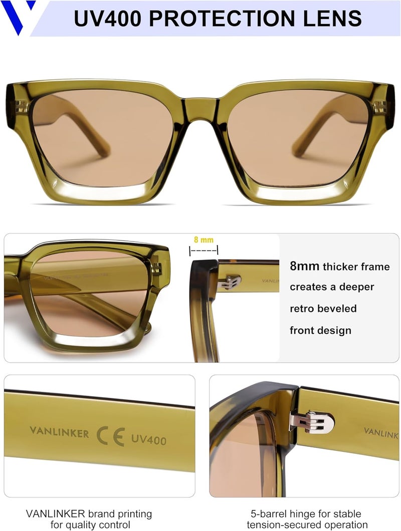 VANLINKER Thick Square Sunglasses for Men Women Retro Chunky Rectangle Shades UV400 Protection VL9731 - Image 4